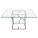 Diamond Sofa Nest 54 Inch Dining Table w/Clear Tempered Glass Top & Polished Stainless Steel Base