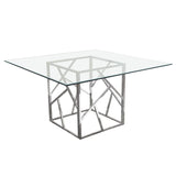 Diamond Sofa Nest 54 Inch Dining Table w/Clear Tempered Glass Top & Polished Stainless Steel Base