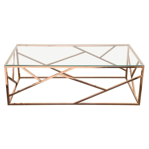 Diamond Sofa Nest Rectangular Cocktail Table w/Clear Tempered Glass Top & Polished Stainless Steel Base in Rose Gold