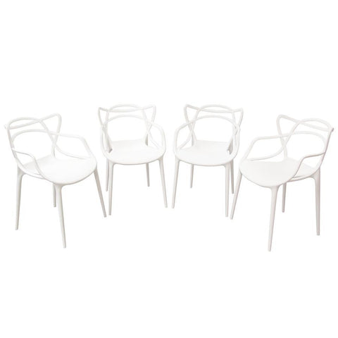 Diamond Sofa Newton 4-Pack Indoor/Outdoor Accent Chairs in White Polypropylene