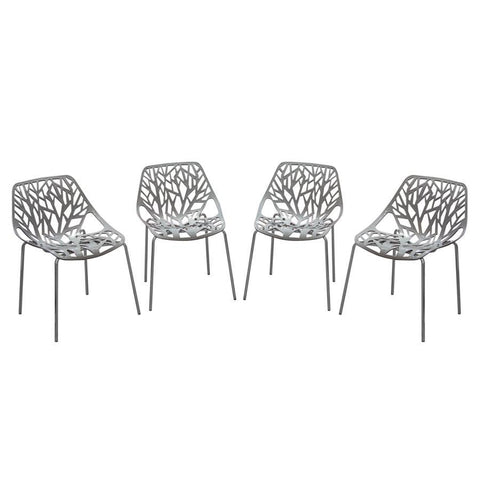 Diamond Sofa Pepper 4-Pack Accent Chairs in Grey Laser Cut Polypropylene w/Chrome Leg