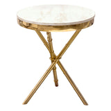 Diamond Sofa Reed Round Accent Table w/White Marble Top & Gold Base