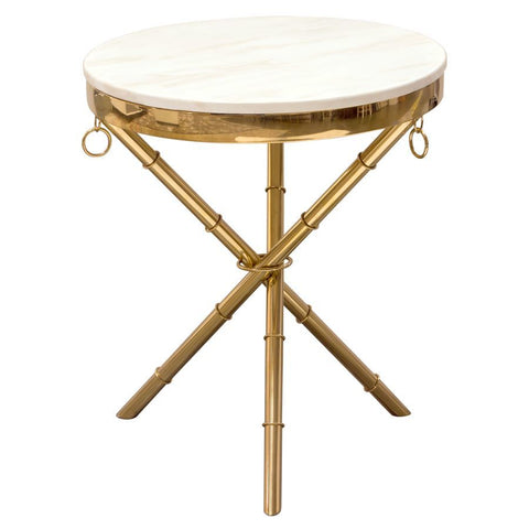 Diamond Sofa Reed Round Accent Table w/White Marble Top & Gold Base