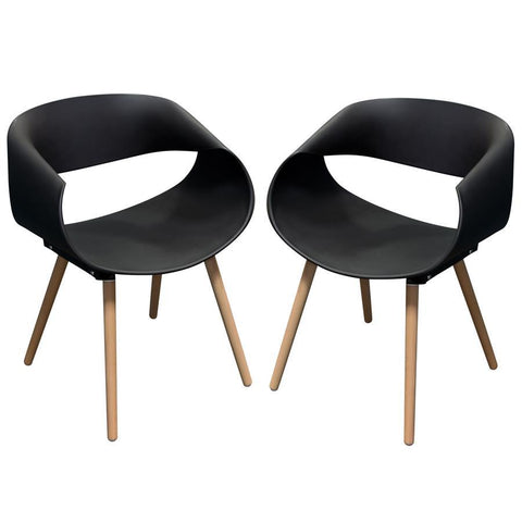 Diamond Sofa Ribbon 2-Pack Accent Chairs in Black Formed Polypropylene w/Beech Legs