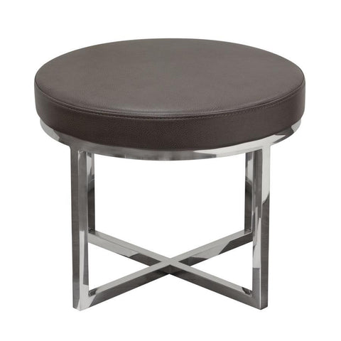 Diamond Sofa Ritz Round Accent Stool w/Padded Seat in Elephant Grey Bonded Leather & Polished Stainless Steel Base