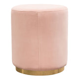 Diamond Sofa Sorbet Round Accent Ottoman in Pink Velvet w/Gold Metal Band Accent