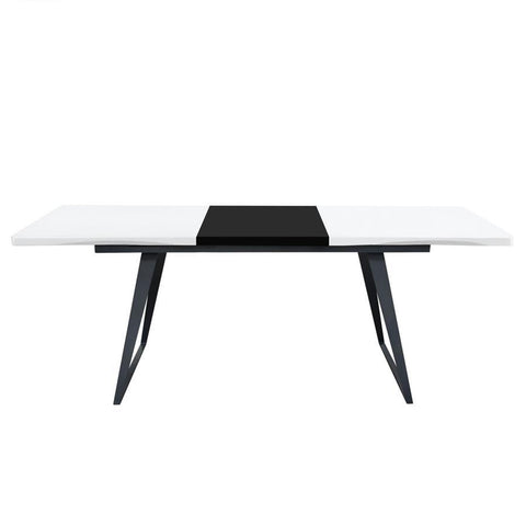 Diamond Sofa Tempo Extension Dining Table in White Lacquer w/Black Lacquer Leaf & Black Powder Coated Legs