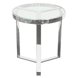 Diamond Sofa Trinity Round End Table w/Clear Tempered Glass Top & Polished Stainless Steel Frame