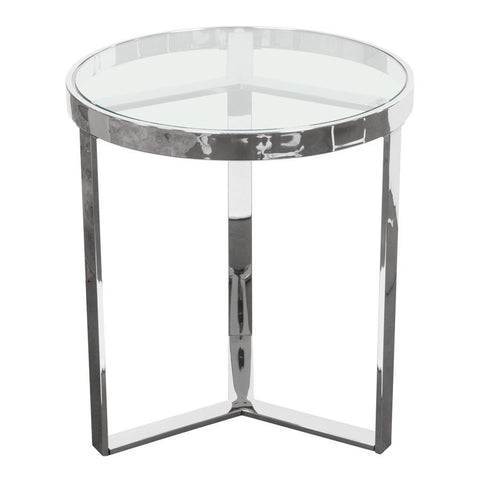 Diamond Sofa Trinity Round End Table w/Clear Tempered Glass Top & Polished Stainless Steel Frame