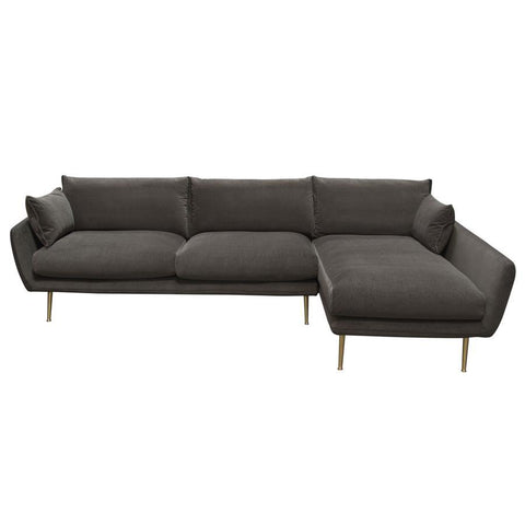Diamond Sofa Vantage 2 Piece RF Sectional in Iron Grey Fabric w/ Gold Metal Legs