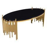 Diamond Sofa Vantage Oval Cocktail Table w/Black Tempered Glass Top & Gold Finished Metal Base