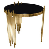 Diamond Sofa Vantage Round End Table w/Black Tempered Glass Top & Gold Finished Metal Base