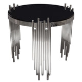 Diamond Sofa Vantage Round End Table w/Black Tempered Glass Top & Silver Finished Metal Base