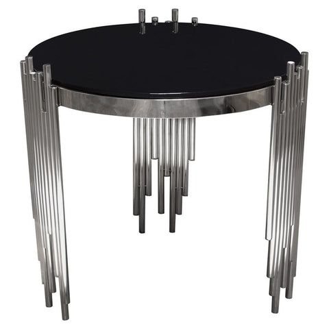 Diamond Sofa Vantage Round End Table w/Black Tempered Glass Top & Silver Finished Metal Base