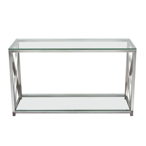 Diamond Sofa X-Factor Console Table w/Clear Glass Top & Shelf w/Brushed Stainless Steel Frame