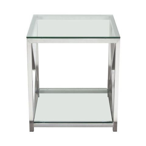 Diamond Sofa X-Factor End Table w/Clear Glass Top & Shelf w/Brushed Stainless Steel Frame
