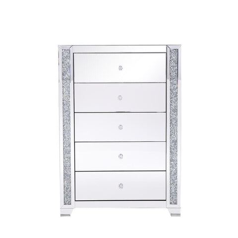 Elegant Lighting 34 in. silver crystal mirrored five drawer cabinet