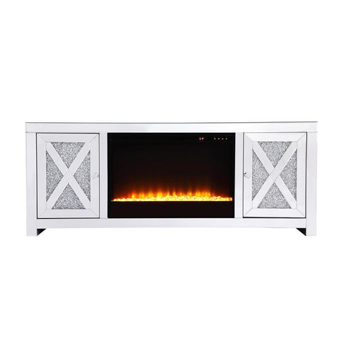 Elegant Lighting 59 in.crystal mirrored TV stand with crystal insert fireplace