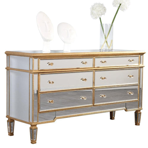 Elegant Lighting 6 Drawers Dresser 60 in. x 20 in. x 34 in. in Gold Leaf