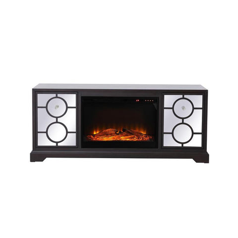 Elegant Lighting 60 in. mirrored TV stand with wood fireplace insert in dark walnut