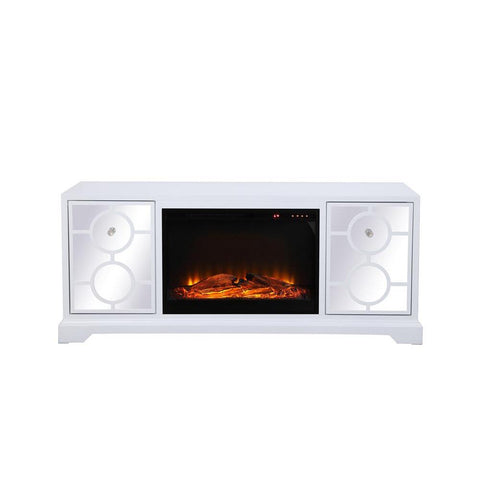 Elegant Lighting 60 in. mirrored TV stand with wood fireplace insert in white