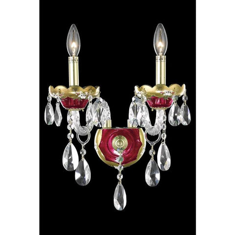Elegant Lighting Alexandria 2 light Gold/Red Wall Sconce Clear Royal Cut Crystal