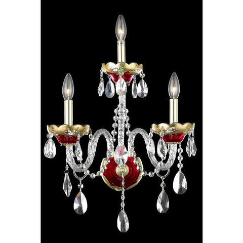 Elegant Lighting Alexandria 3 light Gold/Red Wall Sconce Clear Royal Cut Crystal