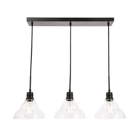 Elegant Lighting Clive 3 light Black and Clear seeded glass pendant