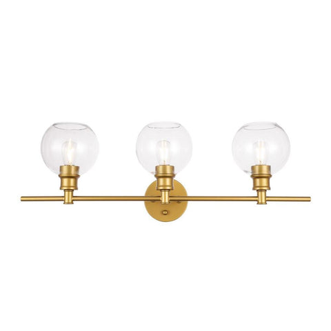 Elegant Lighting Collier 3 light Brass and Clear glass Wall sconce