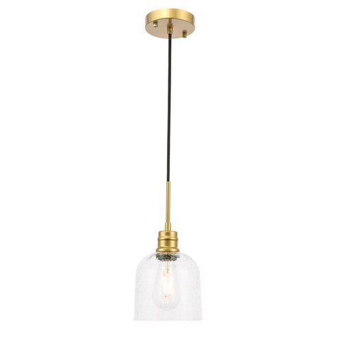 Elegant Lighting Gabe 1 light Brass and Clear seeded glass pendant