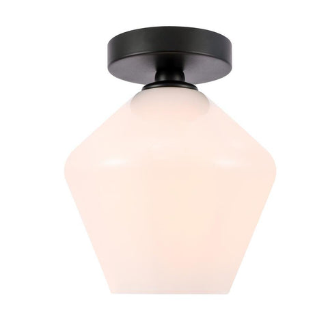 Elegant Lighting Gene 1 light Black and Frosted white glass Flush mount