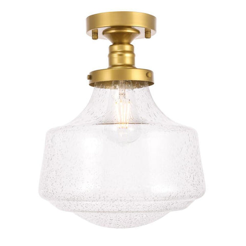 Elegant Lighting Lyle 1 light Brass and Clear seeded glass Flush mount