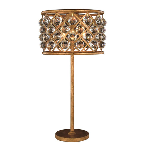 Elegant Lighting Madison Table Lamp D:15.5" H:32" Lt:3 Golden Iron Finish Royal Cut Crystal (Clear)