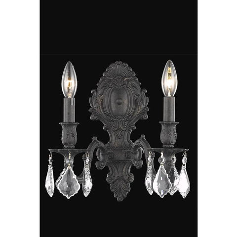 Elegant Lighting Monarch 2 light Dark Bronze Wall Sconce Clear Swarovski Elements Crystal