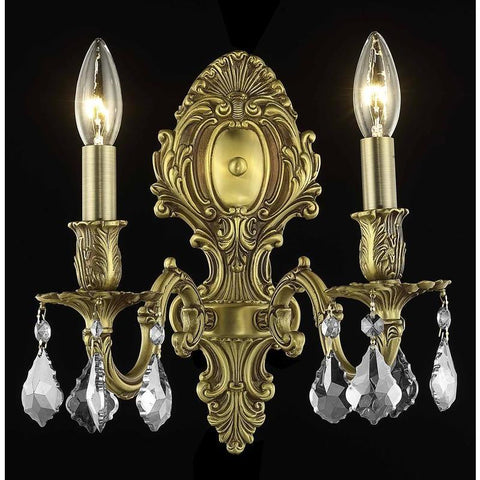 Elegant Lighting Monarch 2 light French Gold Wall Sconce Clear Elegant Cut Crystal