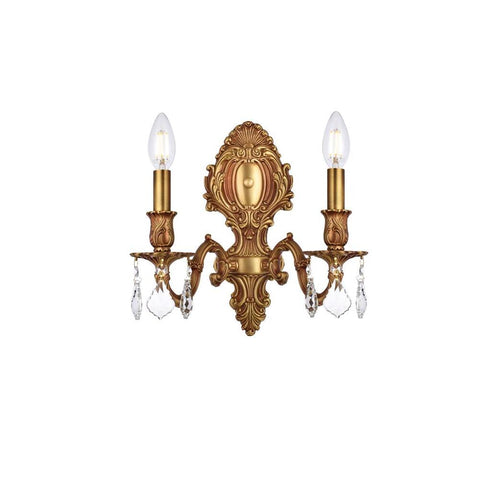 Elegant Lighting Monarch 2 light French Gold Wall Sconce Clear Royal Cut Crystal