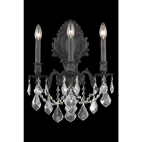Elegant Lighting Monarch 3 light Dark Bronze Wall Sconce Clear Elegant Cut Crystal