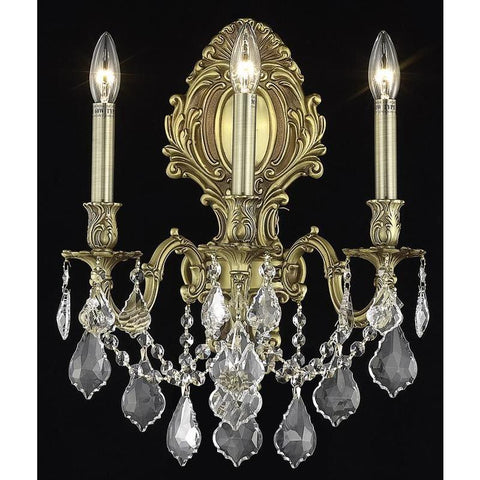 Elegant Lighting Monarch 3 light French Gold Wall Sconce Clear Royal Cut Crystal