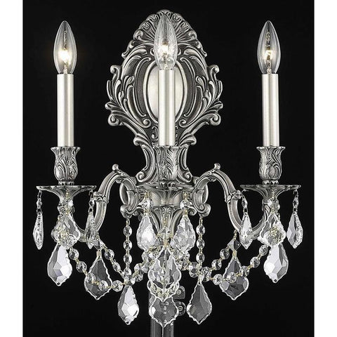 Elegant Lighting Monarch 3 light Pewter Wall Sconce Clear Royal Cut Crystal