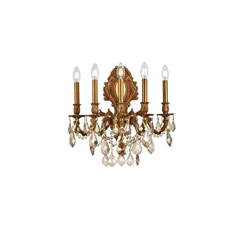 Elegant Lighting Monarch 5 light French Gold Wall Sconce Golden Teak (Smoky) Royal Cut Crystal