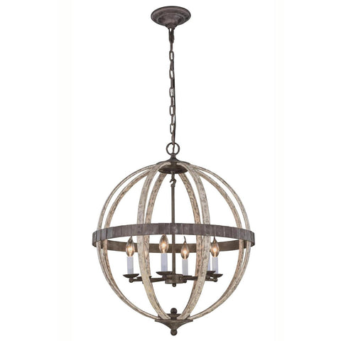 Elegant Lighting Orbus Pendant Lamp D:24" H:29" Lt:6 Ivory wash & Steel grey Finish