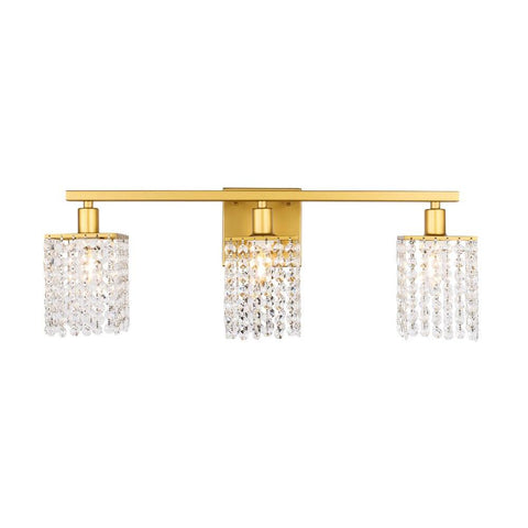 Elegant Lighting Phineas 3 light Brass and Clear Crystals wall sconce