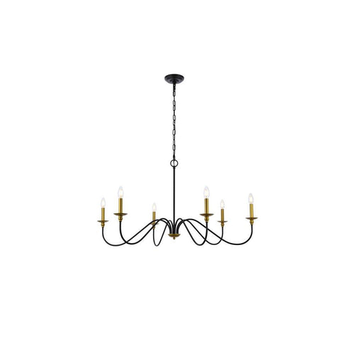 Elegant Lighting Rohan 42 inch chandelier in matte black and brass