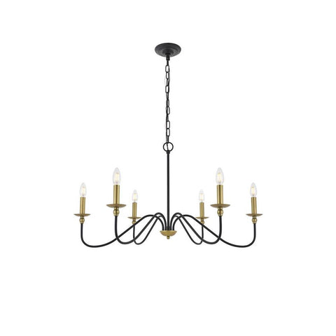 Elegant Lighting Rohan 6 light Matte Black and Brass Pendant