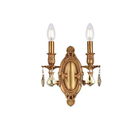 Elegant Lighting Rosalia 2 light French Gold Wall Sconce Golden Teak (Smoky) Royal Cut Crystal