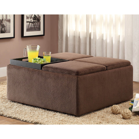Homelegance 468CP Cocktail Ottoman w/ Casters in Chocolate Textured Plush Microfiber