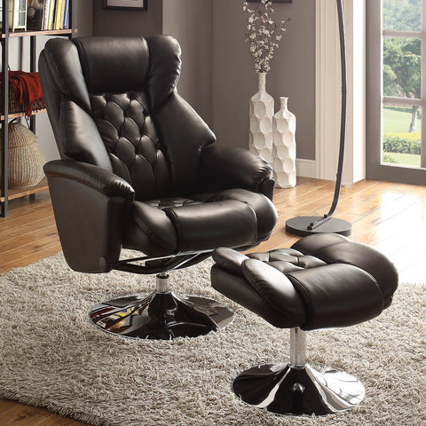 Homelegance Aleron Swivel Reclining Chair w/ Ottoman in Black Leather