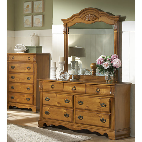 Homelegance Archdale 7 Drawer Dresser w/ Mirror in Warm Honey Pine