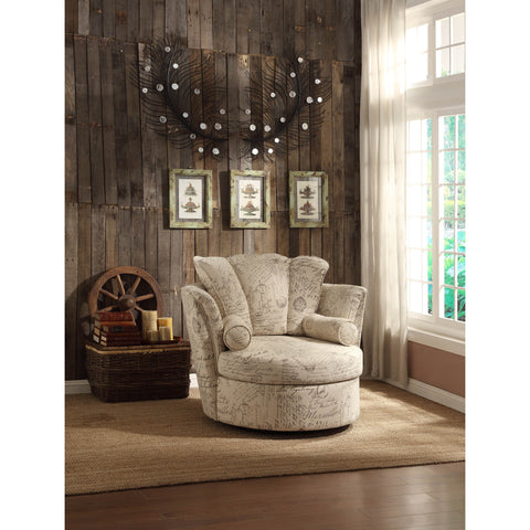 Homelegance Aurelia Swivel Accent Chair w/ 2 Pillows in French Linen