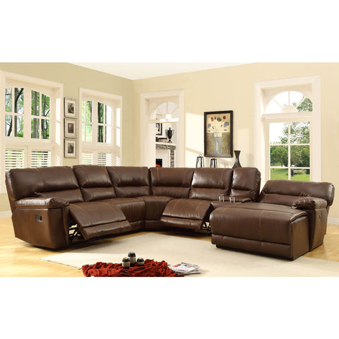 Homelegance Blythe Leather Sectional Reclining Sofa in Warm Brown